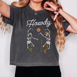 Howdy Cowgirls Crop Shirt, Country Girl Shirt, Western T- shirt, Rodeo Shirt, Comfort Colors Crop Shirt, Skeleton Shirt