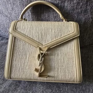 SAINT LAURENT Canvas Calfskin Mini Classic Monogram Cassandra Top 