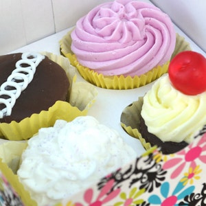 Cupcake Soap -Gift Set Box of 4 - Fake Food - Mother’s Day - Assorted Vegan Bakery Cupcake Soap