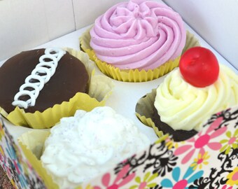 Cupcake Soap -Gift Set Box of 4 - Fake Food - Mother’s Day - Assorted Vegan Bakery Cupcake Soap