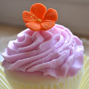 Cupcake Soap - Hibiscus Bloom Cupcake Soap - Flower - Spring - Easter - Novelty Soap - Bridal Shower - Party Favors - Realistic Fake Food