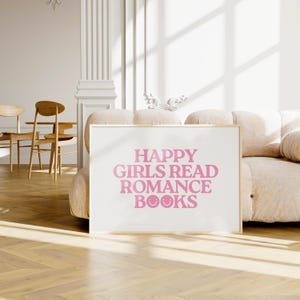 Glückliche Mädchen lesen Romanze Bücher | Bücherwurm Wandkunst | Leser Wand Kunst | Rosa Buchdruck | Leser Print | Buchposter | Romantik Druck