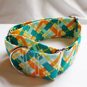 Martingale Dog Collar- Teal Orange Plaid