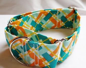 Martingale Dog Collar- Teal Orange Plaid