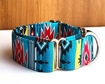 Blue Southwest Martingale Dog Collar, 1 inch, 1.5 and 2 inch width