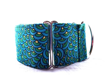 Martingale Dog Collar-1 inch, 1.5 inch, 2 inch width- Blue Green Swirls