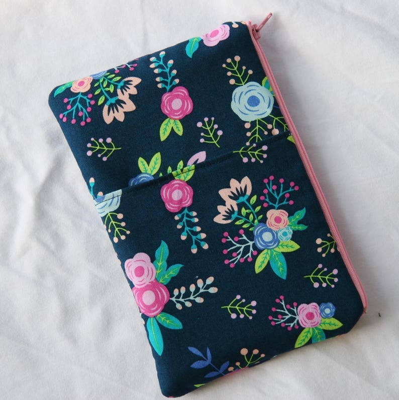 Gadget Bag Pencil Pouch Companion Case Planner Case Padded Sweet Blooms on Blue