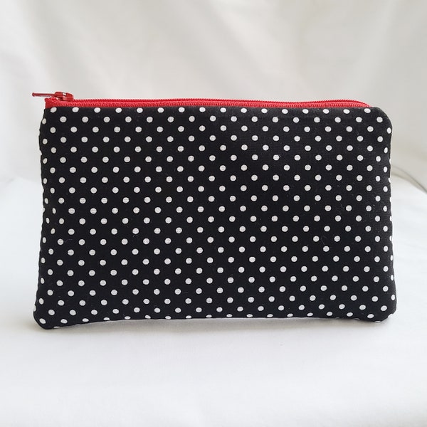 Slim Cosmetic Case, Insulated Padded Medication Bag, Black White Polka Dot, Water Mildew Resistant Interior