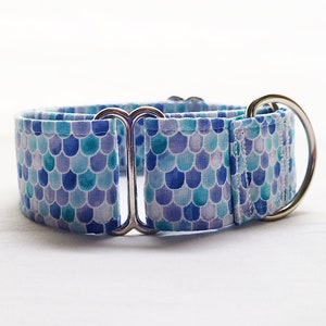 Martingale Dog Collar-1 inch, 1.5 inch, 2 inch- Mermaid Scales