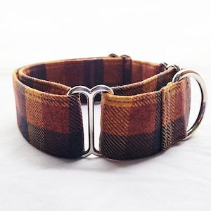 Orange Brown Black Buffalo Plaid Dog Collar, Martingale Dog Collar, 1 inch, 1.5 and 2 inch width