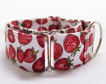Martingale Dog Collar-1 inch, 1.5 inch, 2 inch- Strawberries