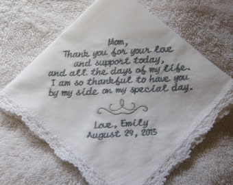 Love and Support -Embroidered Wedding Handkerchief Gift To Mom- Aunt- Grandmother-Godmother