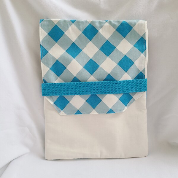 Gadget Sleeve, Padded Notebook Book Bag, Turquoise Plaid Bag