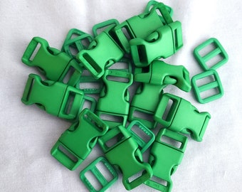 Set of 12, Green 5/8 inch Curved Side Release Buckles, Green Curved Dog Collar Buckle, Curved Paracord Buckle