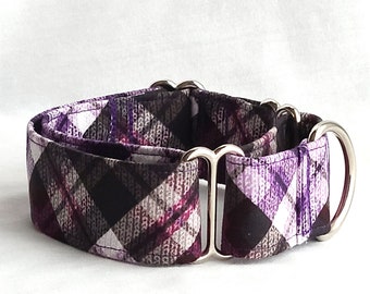 Purple Plaid Martingale Dog Collar-1 inch, 1.5 inch, 2 inch