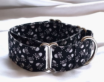Spooky Skull and Crossbones-1 inch, 1.5 inch, 2 inch- Martingale or Buckle Collar