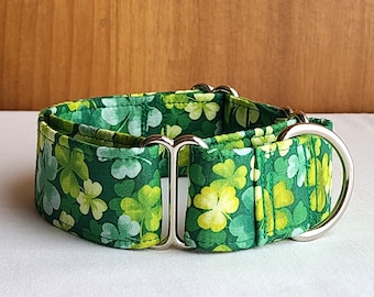 Lucky Shamrocks Martingale Dog Collar, 1 inch, 1.5 and 2 inch width