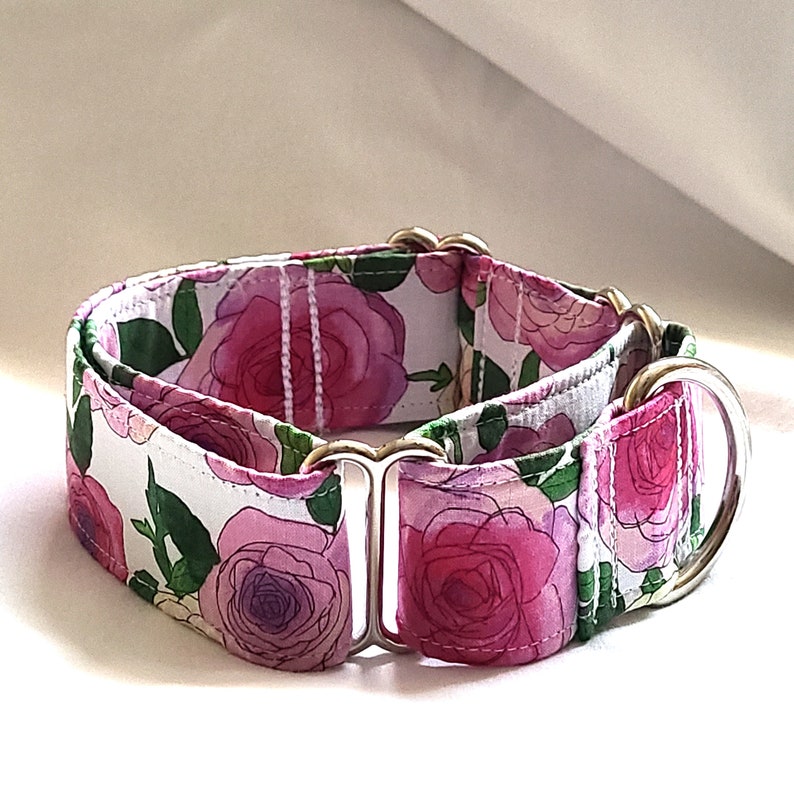 Pink Floral Dog Collar, Spring Blooms Dog Collar, Martingale Dog Collar-1 inch, 1.5 inch, 2 inch