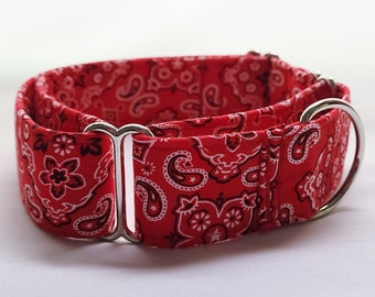 Martingale Dog Collar-1 inch, 1.5 inch, 2 inch- Red Bandanna
