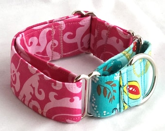 Martingale Dog Collar-Pink and Blue-1 inch, 1.5 inch, 2 inch