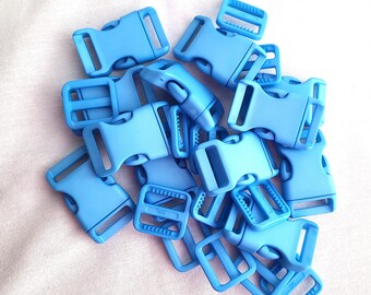 Set of 12, Blue 3/4 inch Curved Side Release Buckles, Blue Curved Dog Collar Buckle, Curved Paracord Buckle