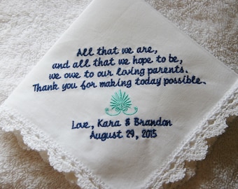 Lovely Parent Gift From Bride and Groom- Embroidered Handkerchief