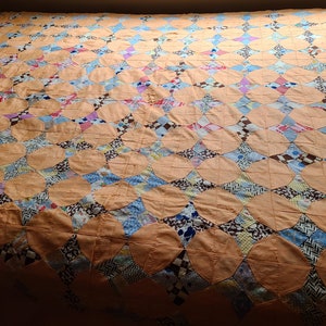 Vintage Cotton Quilt Top-Unfinished-Peach Star Design 88x70