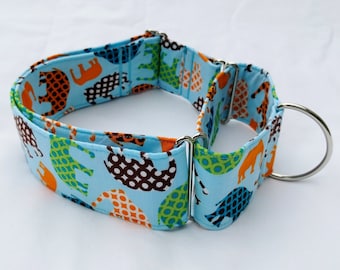 Elephants Buckle or Martingale Dog Collar-1.5 inch, 2 inch width