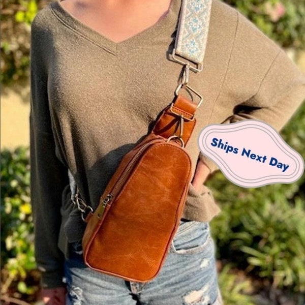 Leather Sling Bag With Guitar Strap Etsy