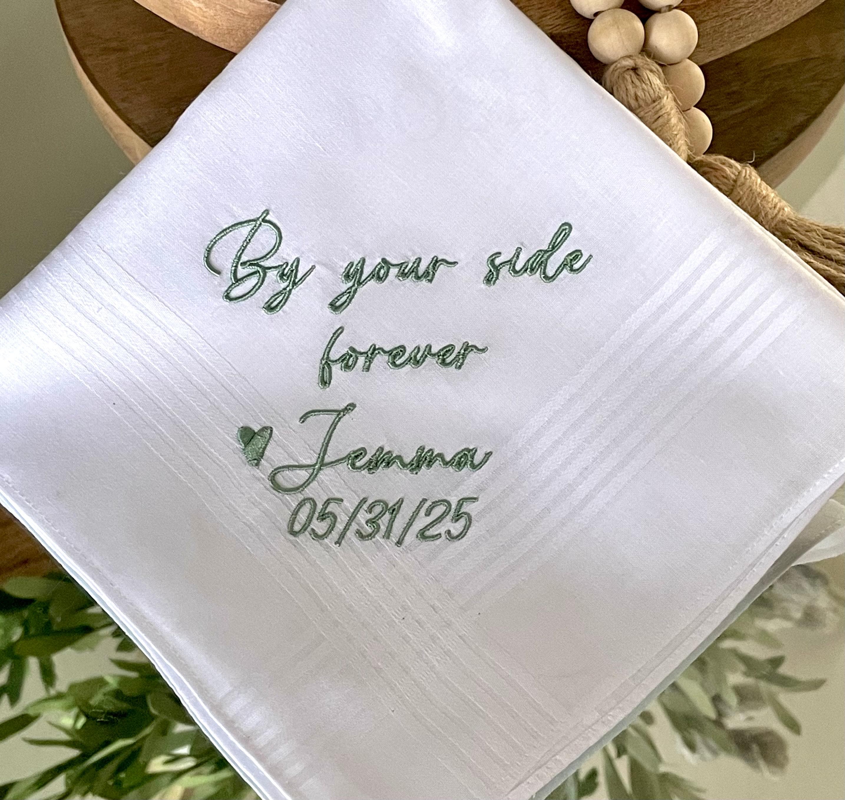 Groom Handkerchief/ Embroidered Wedding Handkerchief/ By your side forever Handkerchief
