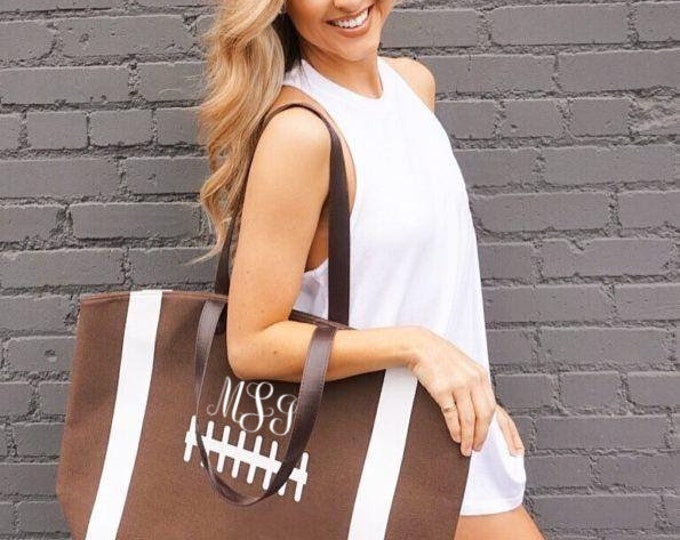 Football Tote Bag Monogram Football Bag Football Mom Tote Etsy