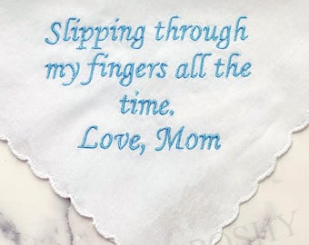 Wedding Handkerchief, Custom Handkerchief, Mother Handkerchief, Daughter Handkerchief, Wedding keepsake, Wedding Day Handkerchief, Slipping