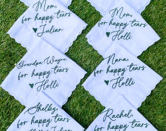 For Happy Tears Handkerchief/ Embroidered Wedding Handkerchief/ Mother of the bride/ Father of the Bride/ SHIPS FAST!