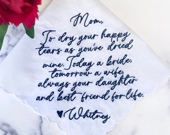 Mom Best Friend/ Embroidered Wedding Handkerchief/ Mother of the bride/ happy tears/SHIPS FAST!