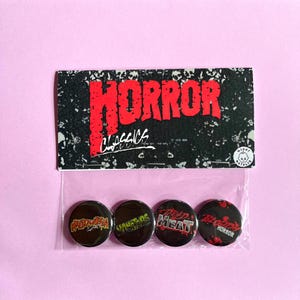 Retro Horror VHS Video Store Fangoria 1.25" Pinback Button Set of 4