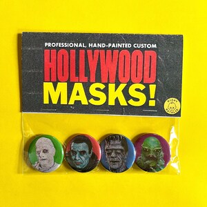 Retro Horror Don Post Masks 1.25&quot; Pinback Button Set of 4, Volume 2