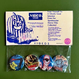 Retro Horror VHS Video Store 1.25" Pinback Button Set of 4