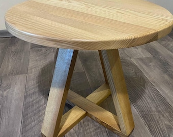 Round Solid Ash Coffee Table – Handmade Scandinavian Wooden Table, Minimalist Natural Wood Furniture