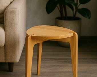 Modern wooden Tripod stool -  handmade Solid side table , minimalist Scandinavian Design