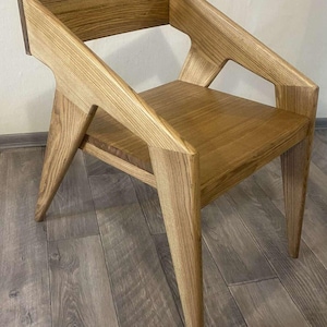 Handmade Solid Ash Wood Armchair – Modern Scandinavian Style, wooden dining chair, chair for kitchen. Rustic chair. Brown