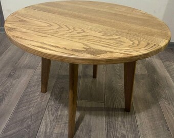 Round Solid Ash Coffee Table – Handmade Scandinavian Wooden Table, Minimalist Natural Wood Furniture
