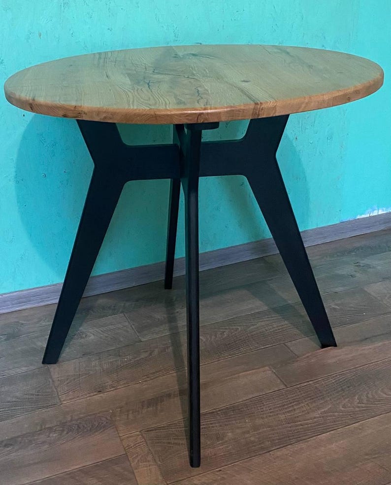 Round Oak Dining Table Solid Wood Rustic Table Modern Wooden Kitchen ...
