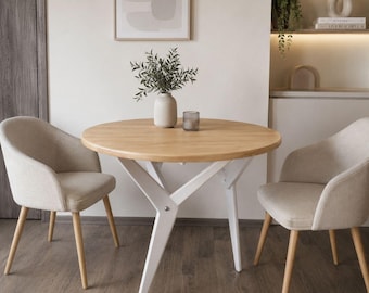 Mesa de centro/comedor 2 en 1 de roble macizo, mesa redonda de madera convertible, mesa transformable hecha a mano, mueble de comedor que ahorra espacio