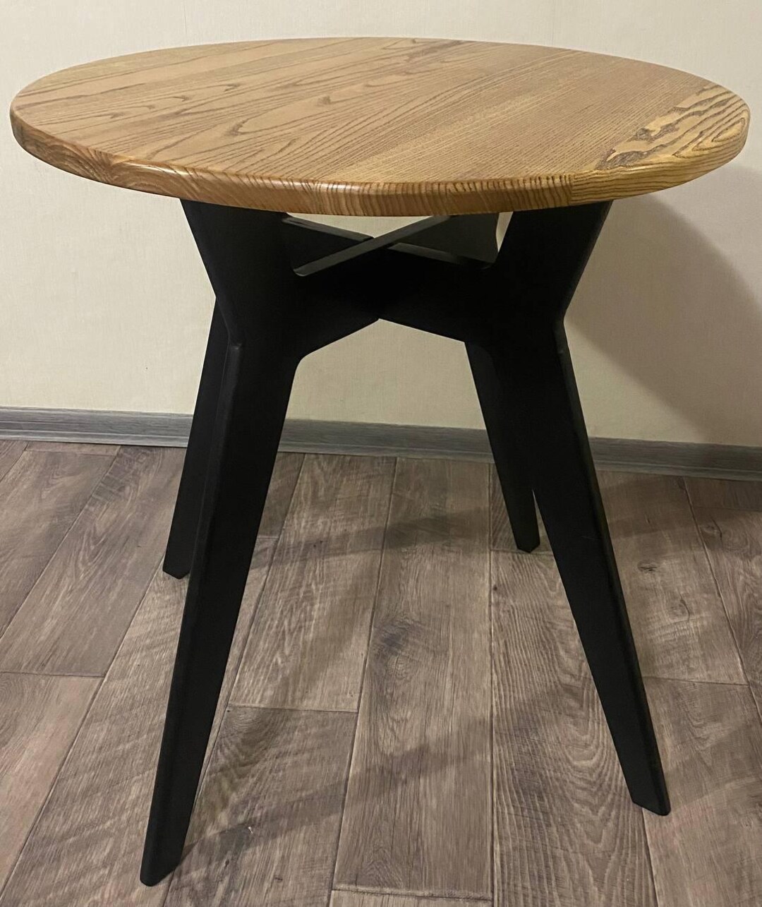 Round Wooden Side Table — Modern Ash End Table With Black Legs ...