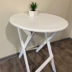 Mesa circular de madera, mesa de suelo plegable, mesa de actividades, mesa de comedor, mesa auxiliar, mesa de madera portátil, madera natural, hecha a mano. Color blanco