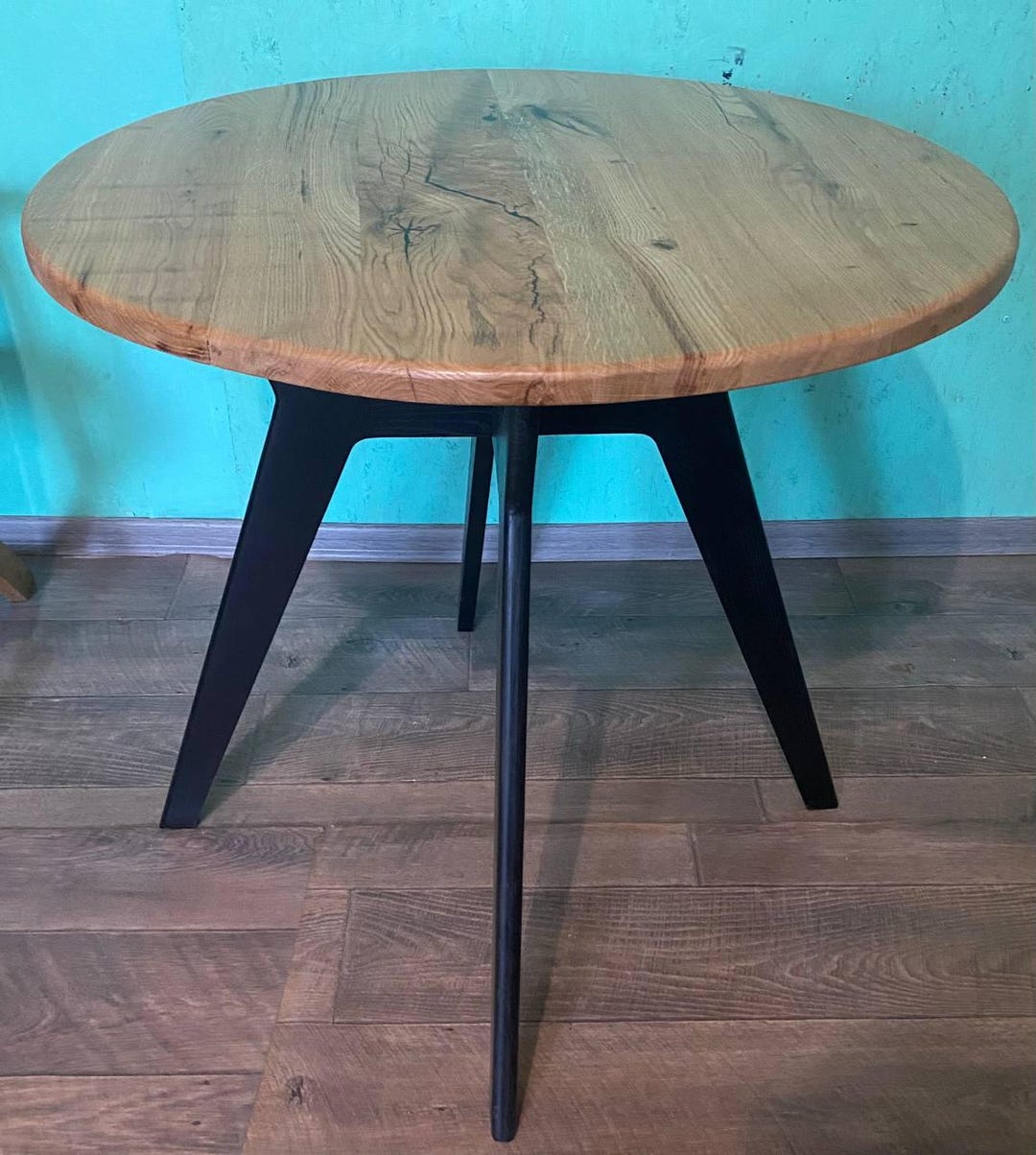 Round Oak Dining Table Solid Wood Rustic Table Modern Wooden Kitchen ...
