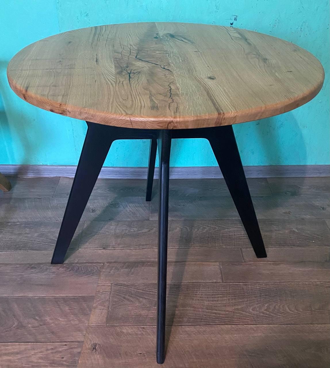 Round Oak Dining Table Solid Wood Rustic Table Modern Wooden Kitchen ...