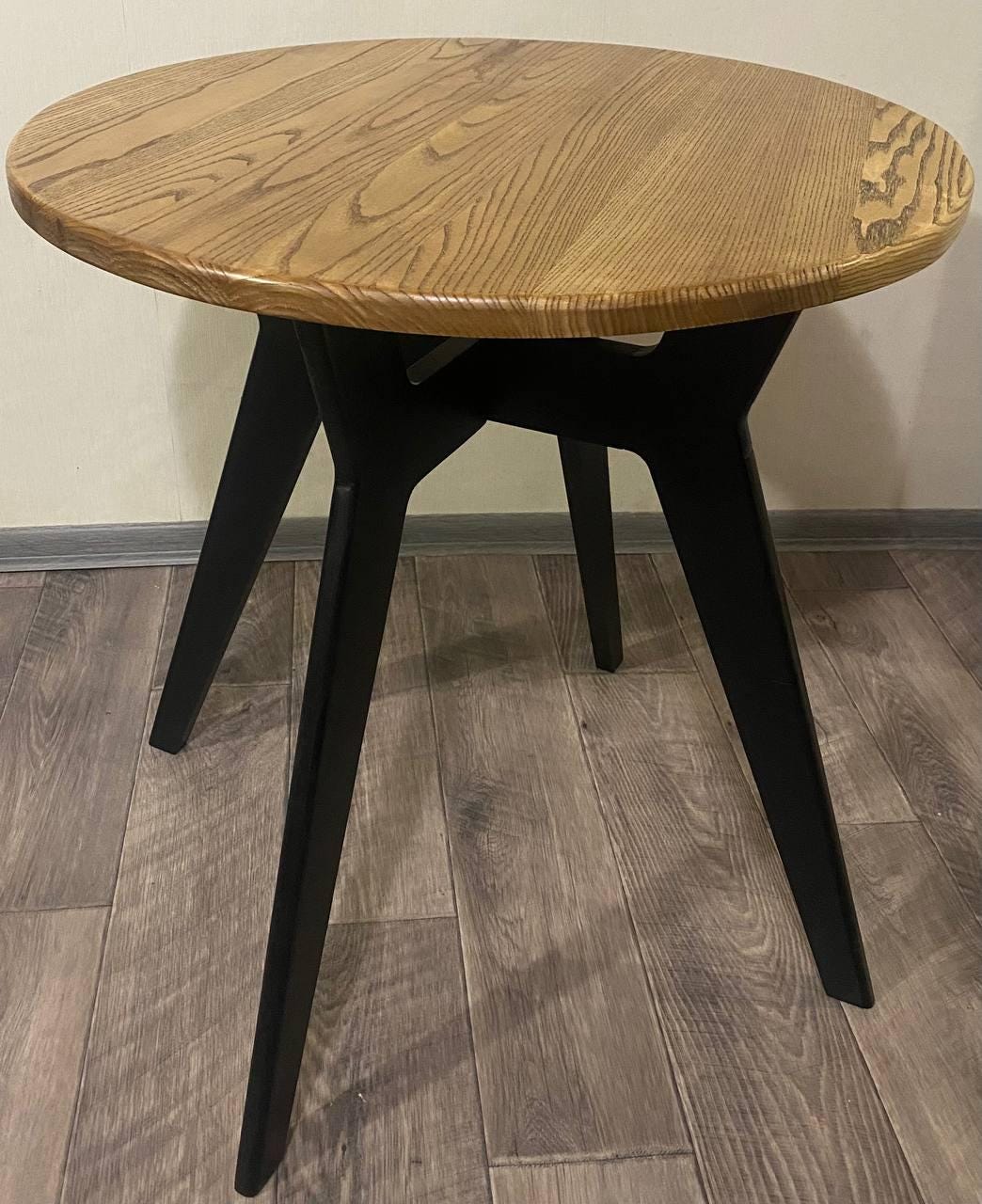 Round Wooden Side Table — Modern Ash End Table With Black Legs ...