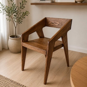 Handmade Ash Wood Armchair – Modern Scandinavian Solid Dining Chair