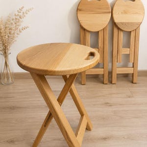 Handmade Folding Stool | Solid Ash Wood Stool | Wooden Folding Seat | Space Saving Stool | Rustic Farmhouse Stool | Portable Kitchen Stool